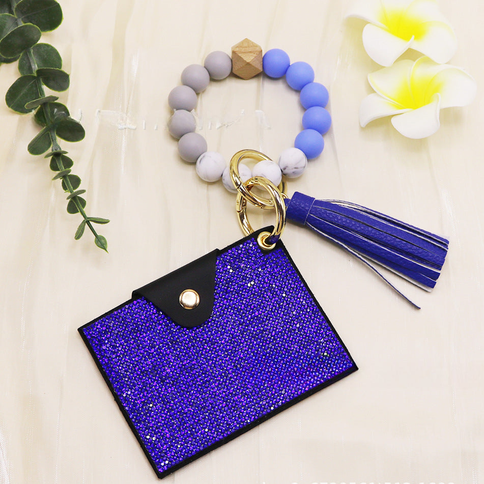 Wholesale Beech Wood Beads Beaded Diamond Bag Bracelet Keychain